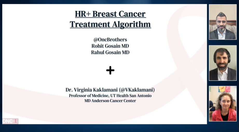 Rohit Gosain, MD; Rahul Gosain, MD; and Virginia Kaklamani, MD, presenting slides