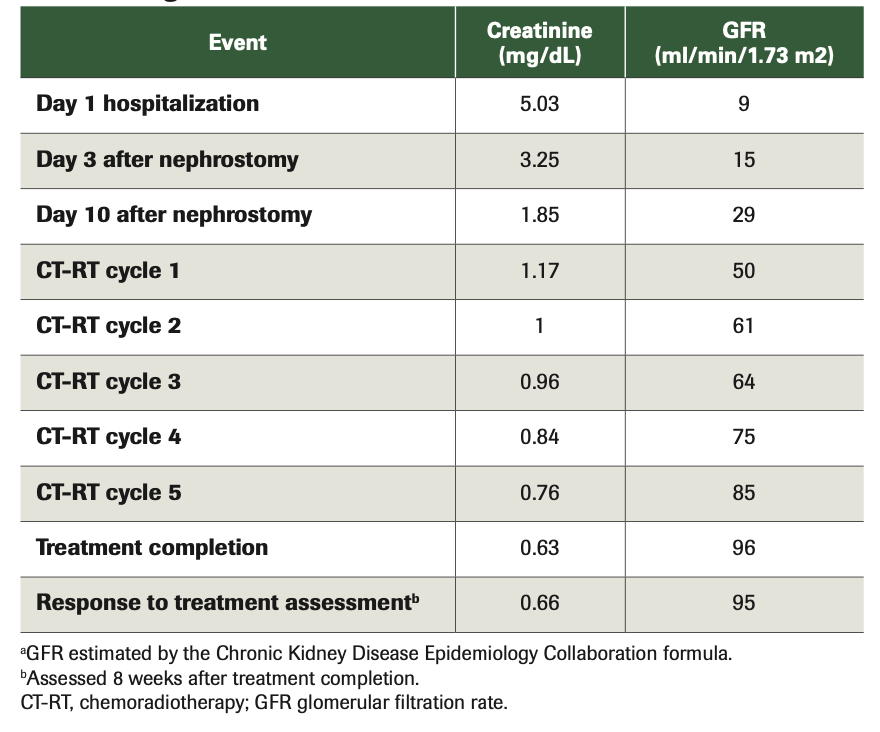 TABLE. Description of Patient’s Serum Creatinine Levels and GFRa Throughout Treatment