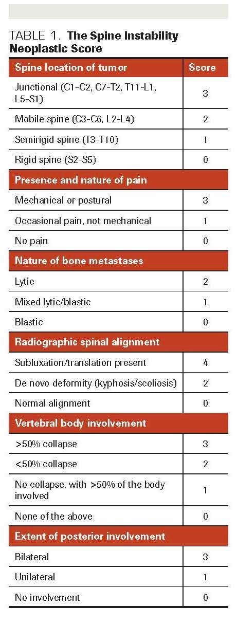 TABLE 1. The Spine Instability Neoplastic Score
