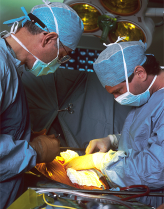 Two surgeons performing an operation