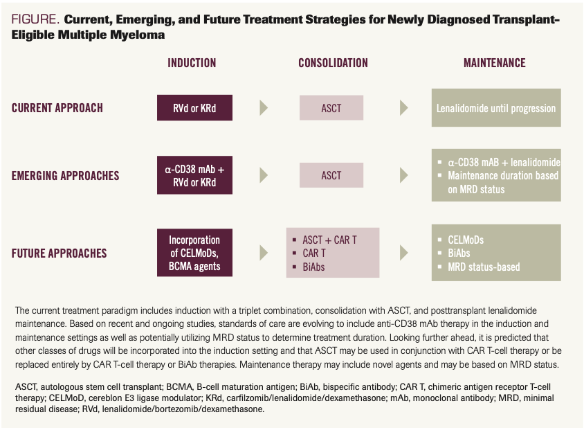 FIGURE. Current, Emerging, and Future Treatment Strategies for Newly Diagnosed Transplant- Eligible Multiple Myeloma